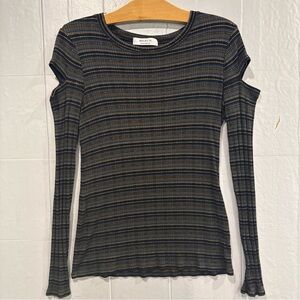 Bailey 44 Navy and Gray Striped Cold-Shoulder Long Sleeve Top Small